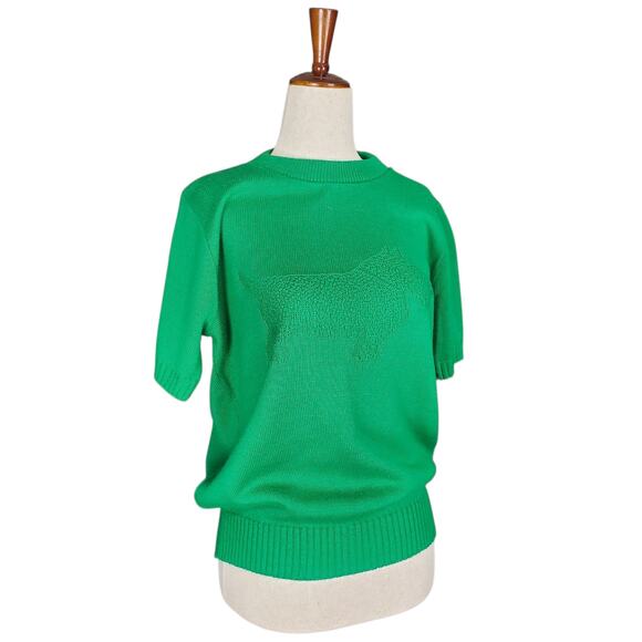 Vintage Sweater Short-Sleeved Green Kenneth Too! Scottie Dog - Women's Medium - Picture 3 of 8